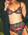 Vampire Rose Embroidery Thong