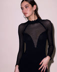 Knit Mesh Long Sleeve Maxi Dress