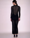 Knit Mesh Long Sleeve Maxi Dress