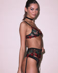 Vampire Rose Embroidery Garter Belt