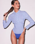 Striped Poplin Button Down Bodysuit