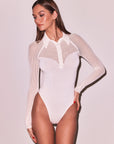 Knit Mesh Collard Bodysuit