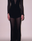 Knit Mesh Long Sleeve Maxi Dress