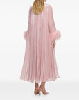 Pink Metallic Feather Midi Dress