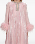 Pink Metallic Feather Midi Dress