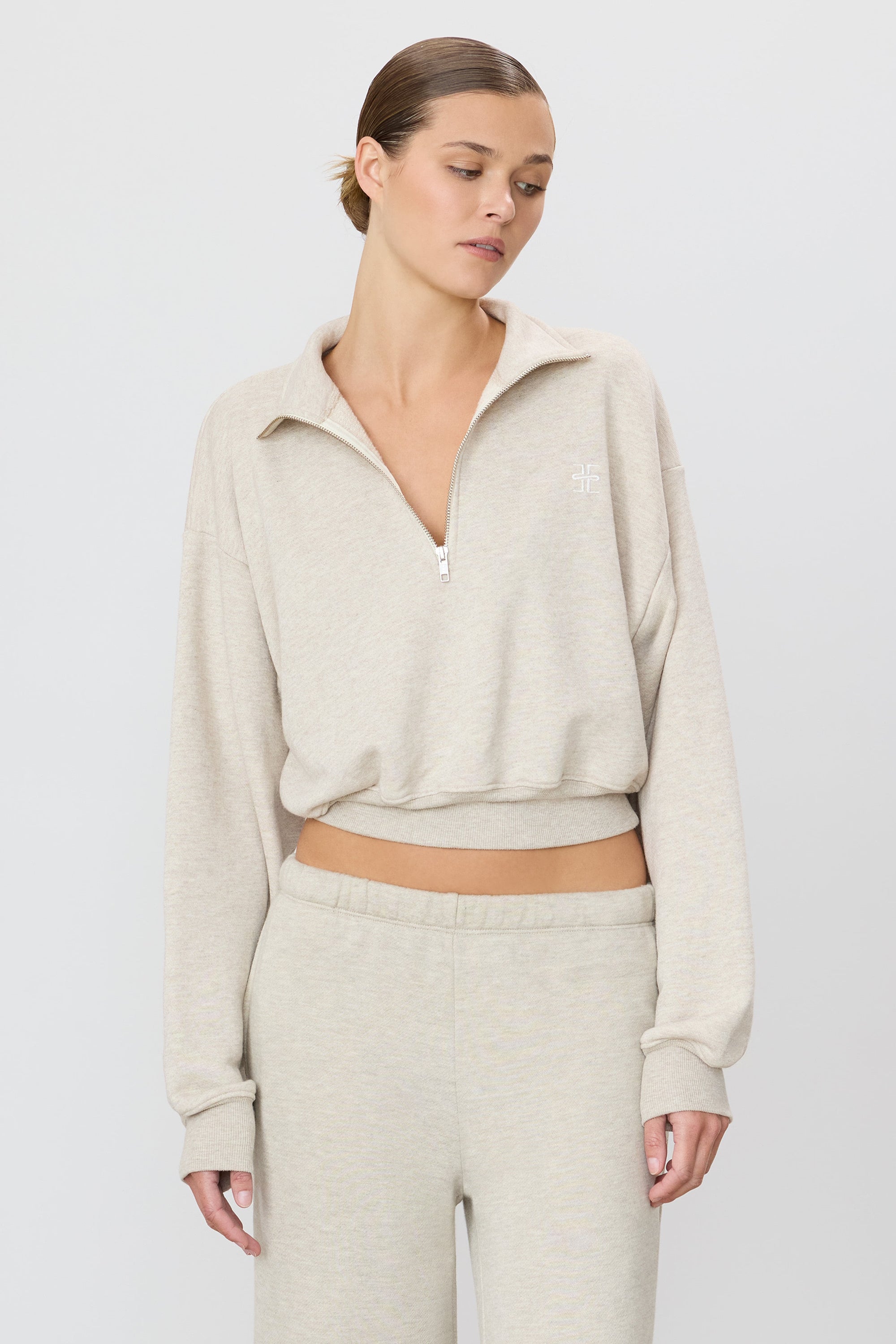 Cropped Half Zip Sweatshirt