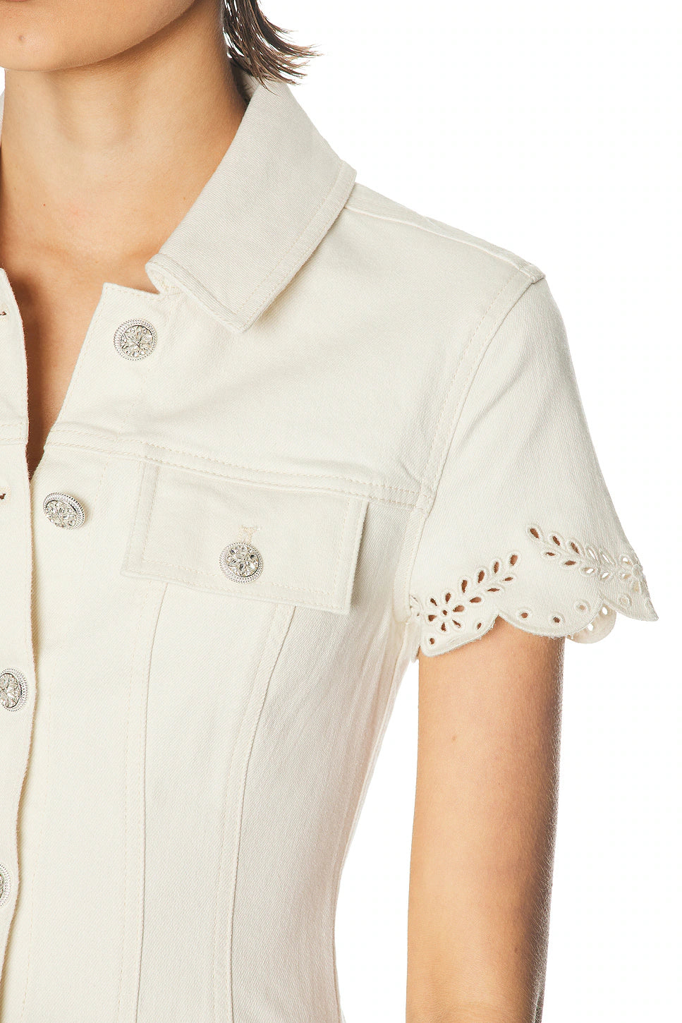 Cream Broderie Denim Mini Dress