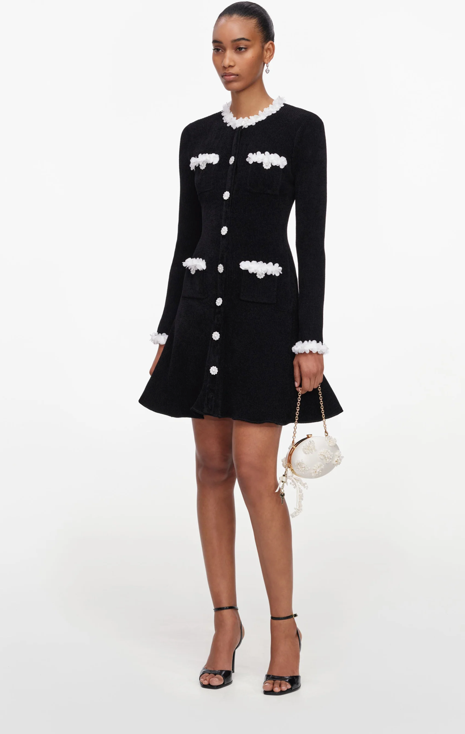 Chenille Flower Trim Mini Dress