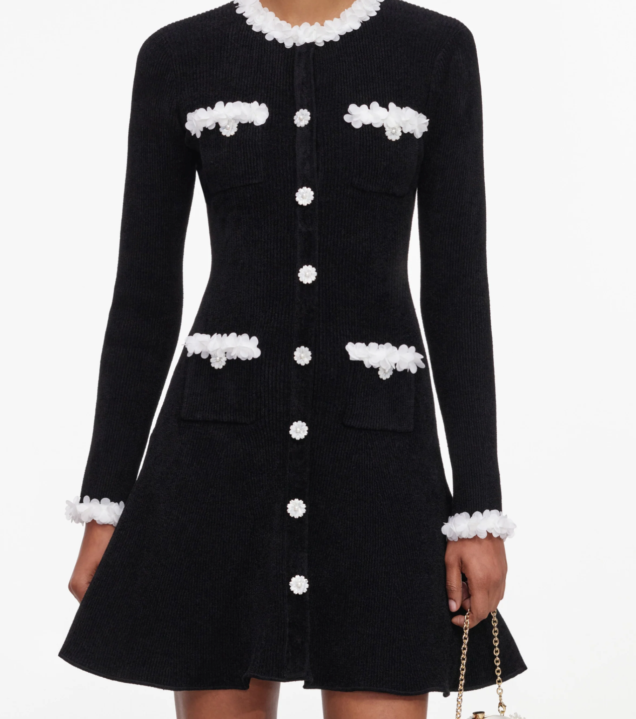 Chenille Flower Trim Mini Dress