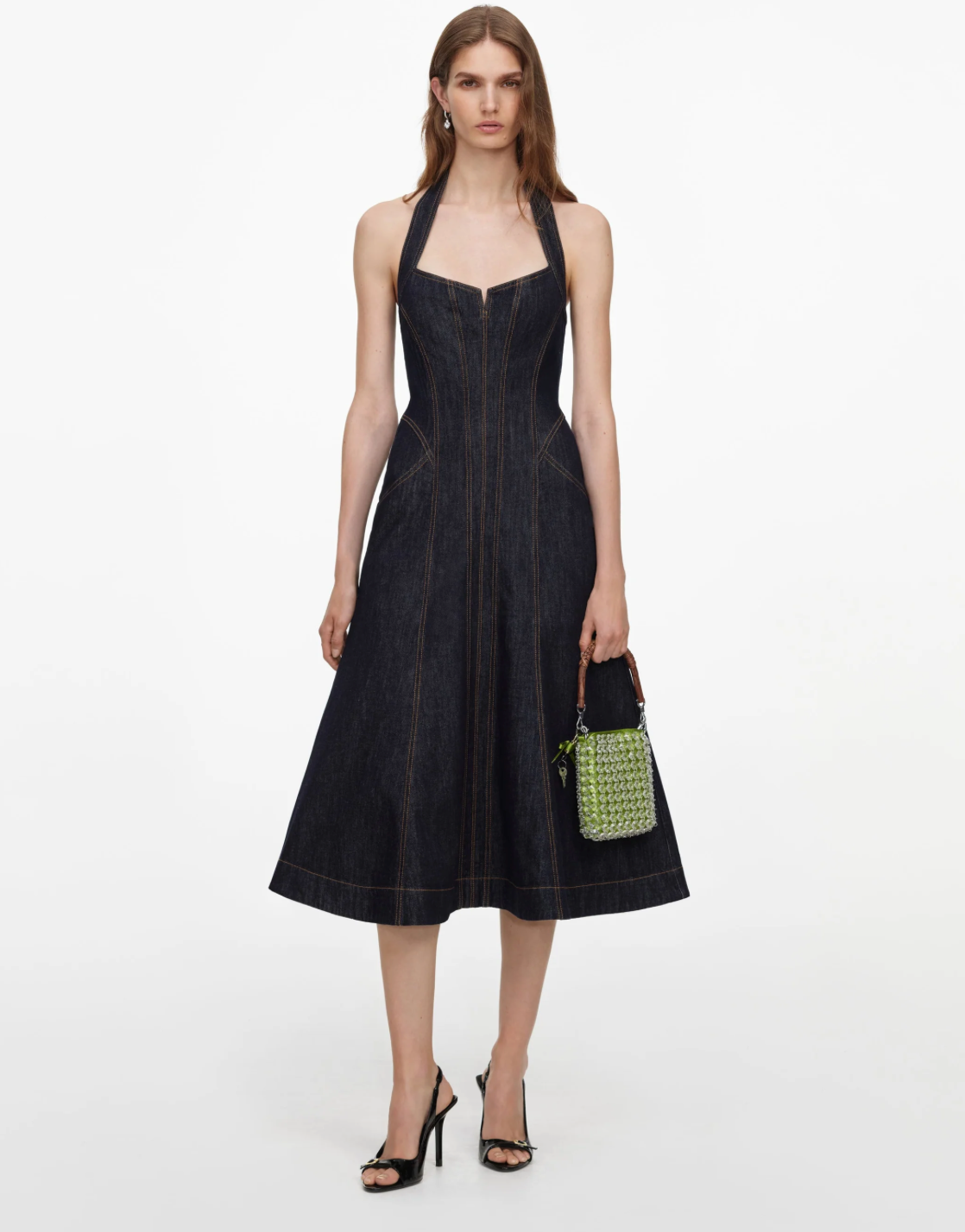 Denim Halterneck Midi Dress