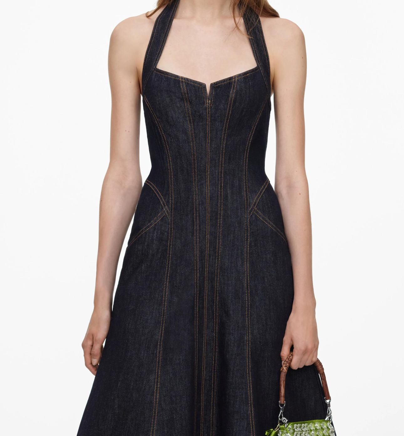 Denim Halterneck Midi Dress