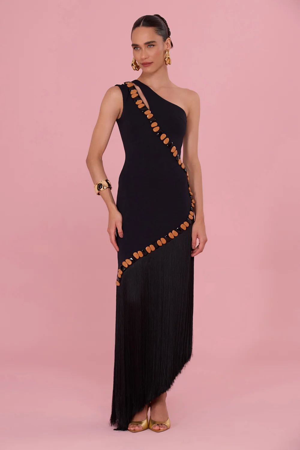 Delya Knit Beaded Cut-Out Midi Dress