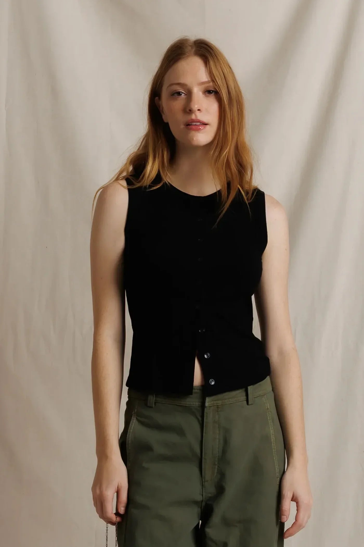 Andrea Rib Button Up Tank