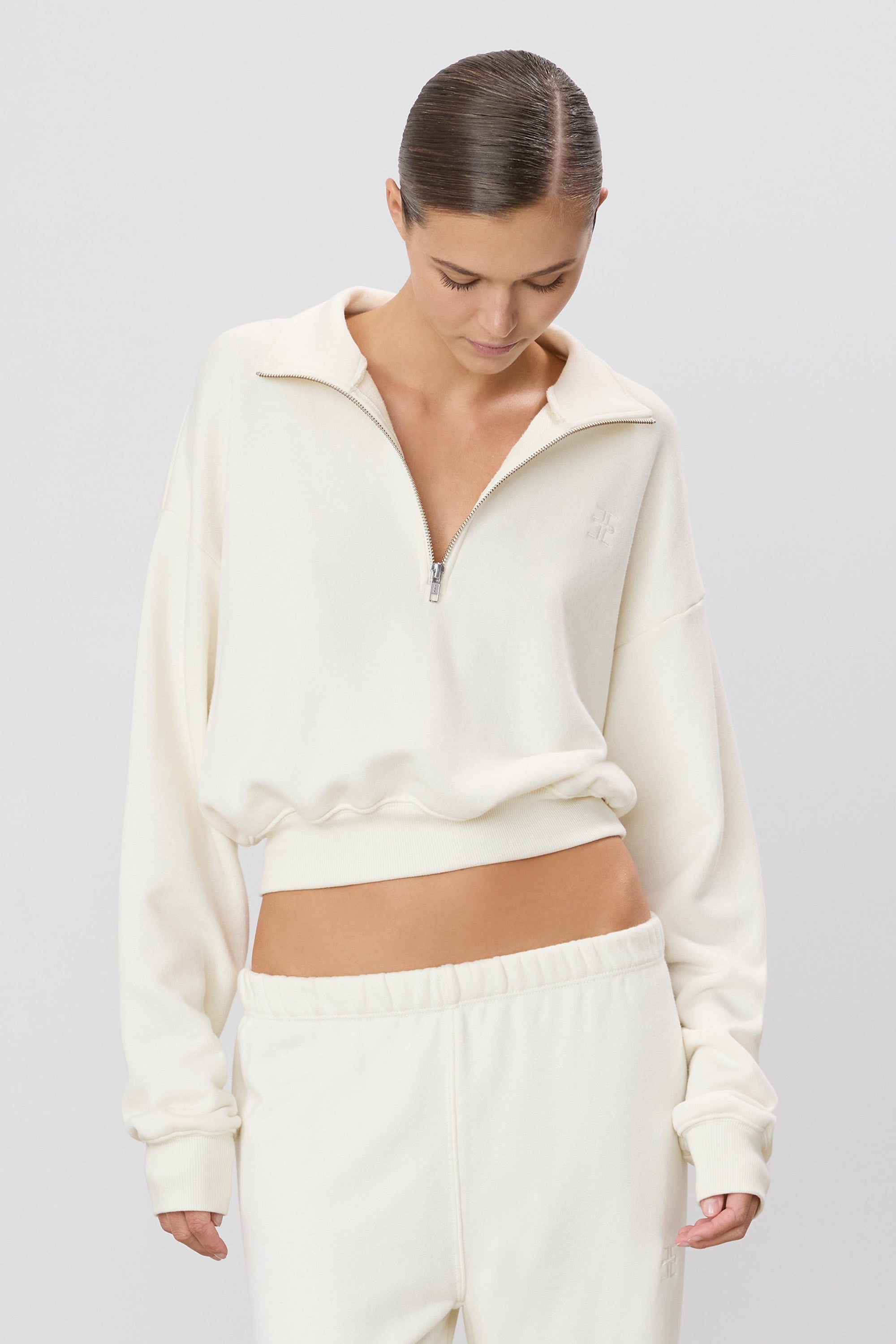 Cropped Half Zip Sweatshirt